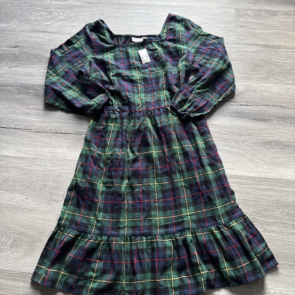 Children’s Place Womens Plaid Flannel Tiered Dress, Large, Green